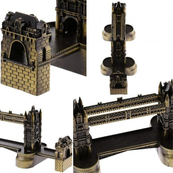 Vintage Metal İngiltere London Tower Bridge Biblo Antik Bronz 20 cm - Resim 5