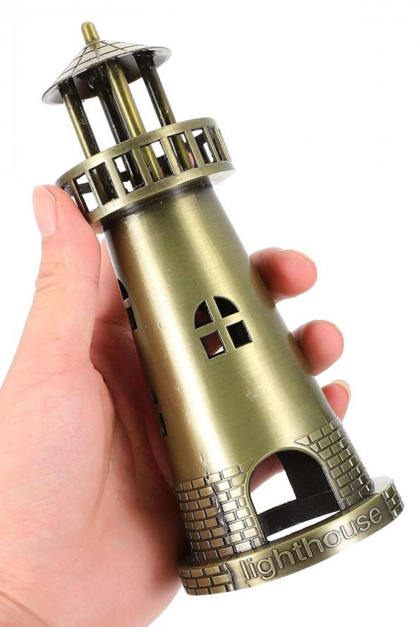 Vintage Metal Deniz Feneri Biblo Antik Bronz 18 cm - Resim 10