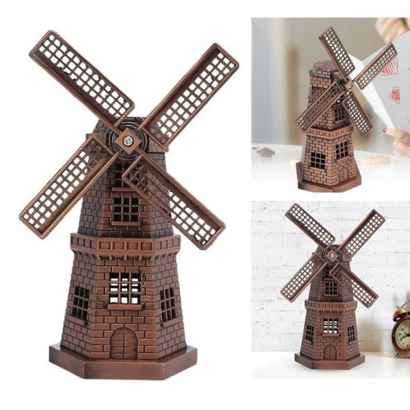 Vintage Metal Hollanda Yel Değirmeni Biblo Antik Bakır 17 cm - 3
