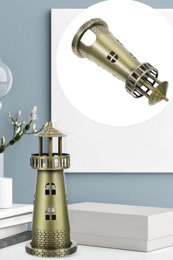 Vintage Metal Deniz Feneri Biblo Antik Bronz 18 cm - Resim 11