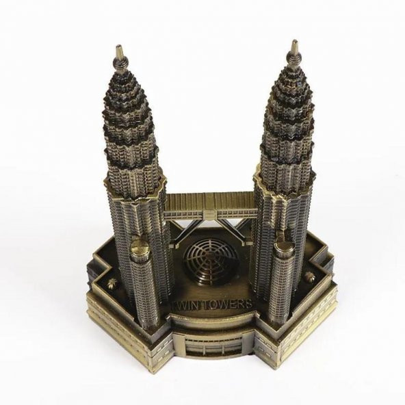 Vintage Metal Malezya Twin Towers Biblo Antik Bronz 18 cm - Resim 2