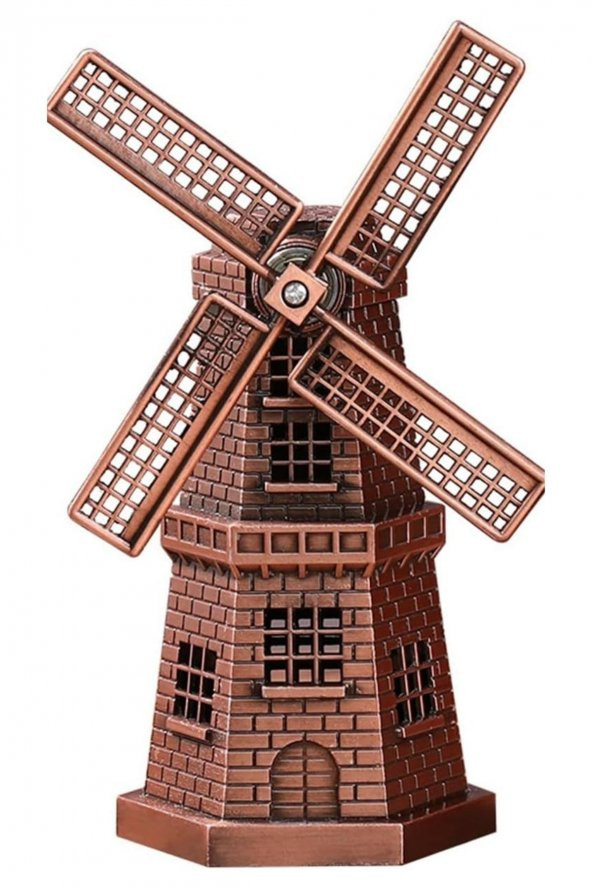 Vintage Metal Hollanda Yel Değirmeni Biblo Antik Bakır 17 cm - 6