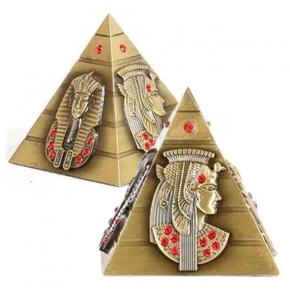 Vintage Metal Mısır Piramidi Biblo Antik Bronz 8 cm - Resim 4