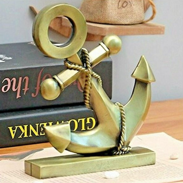 Vintage Metal Çapa Biblo Antik Bronz 16 cm - Resim 4