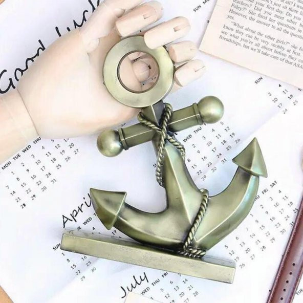 Vintage Metal Çapa Biblo Antik Bronz 16 cm - Resim 5