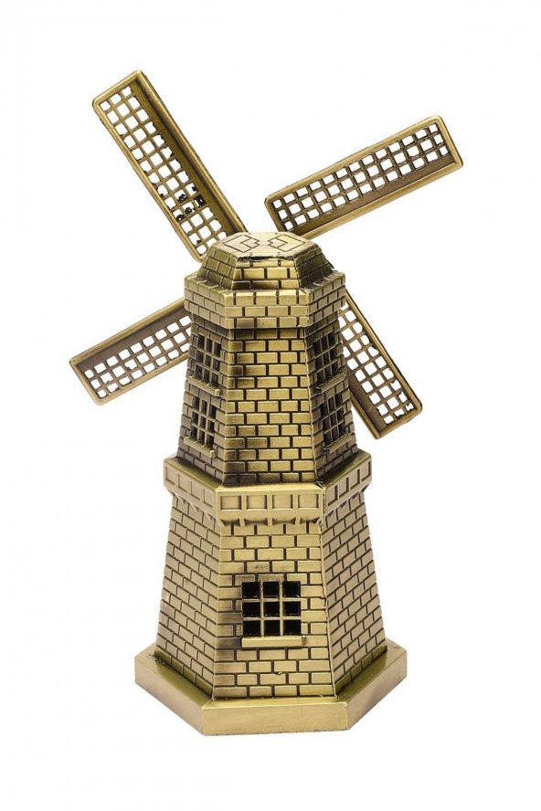 Vintage Metal Hollanda Yel Değirmeni Biblo Antik Bronz 17 cm - 7
