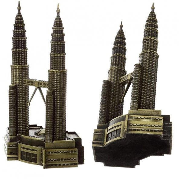 Vintage Metal Malezya Twin Towers Biblo Antik Bronz 18 cm - Resim 5