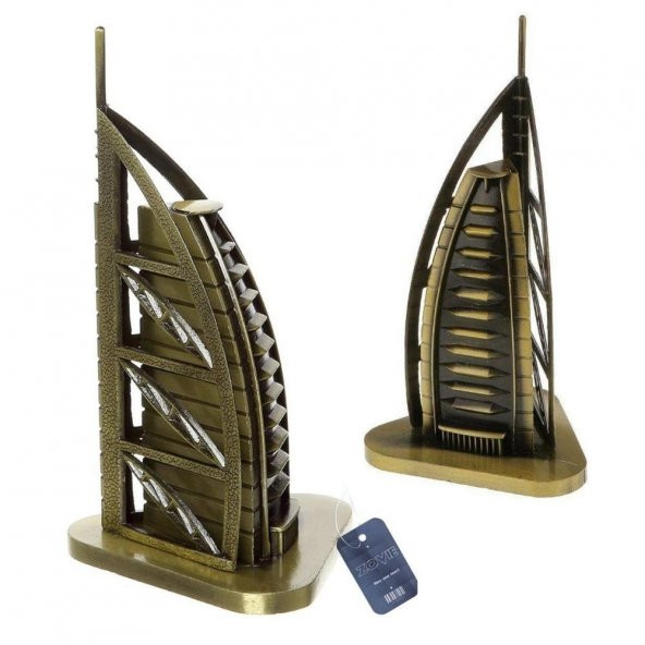 Vintage Metal Dubai Burj Al Arab Biblo Antik Bronz 16 cm - Resim 4
