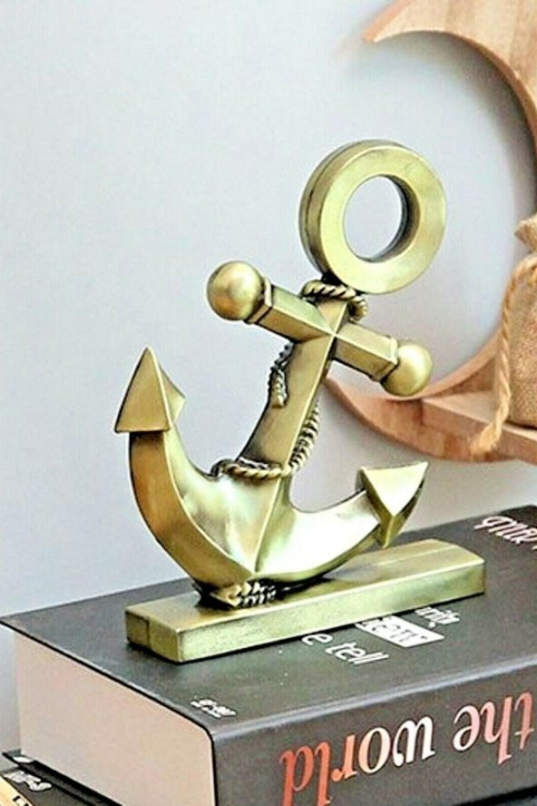 Vintage Metal Çapa Biblo Antik Bronz 16 cm - Resim 7