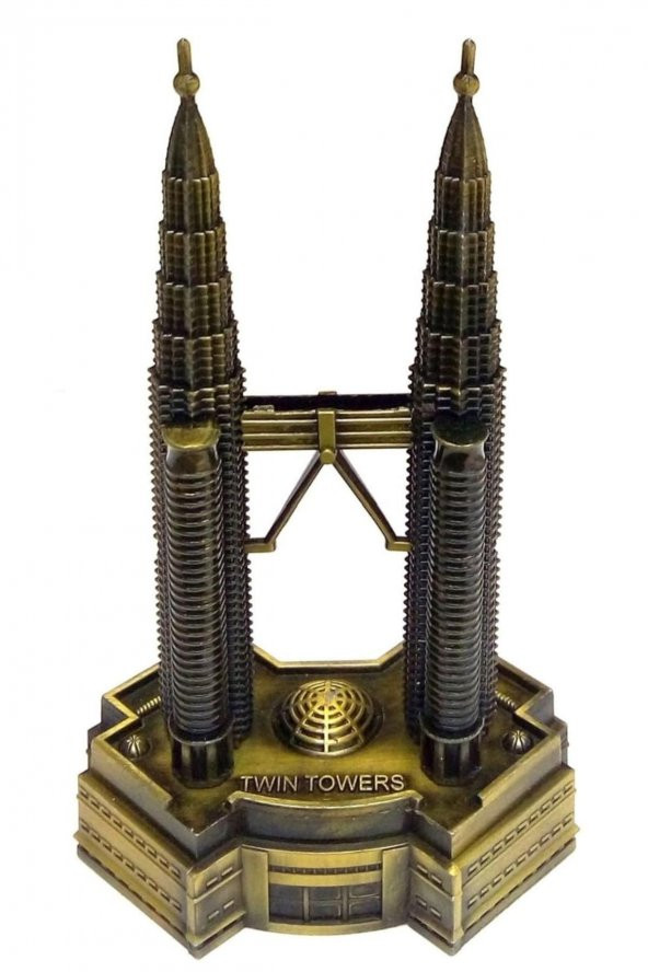 Vintage Metal Malezya Twin Towers Biblo Antik Bronz 18 cm - Resim 6