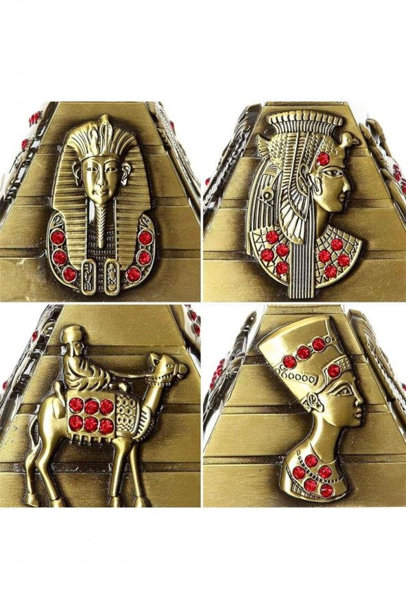 Vintage Metal Mısır Piramidi Biblo Antik Bronz 8 cm - Resim 8