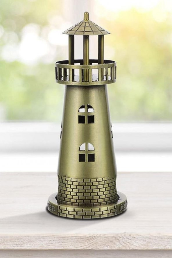 Vintage Metal Deniz Feneri Biblo Antik Bronz 18 cm - Resim 12