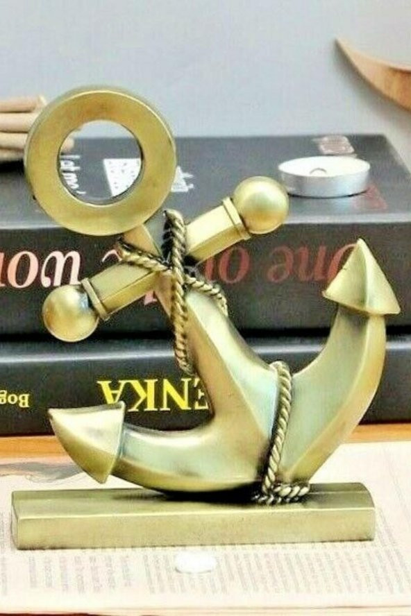 Vintage Metal Çapa Biblo Antik Bronz 16 cm - Resim 8