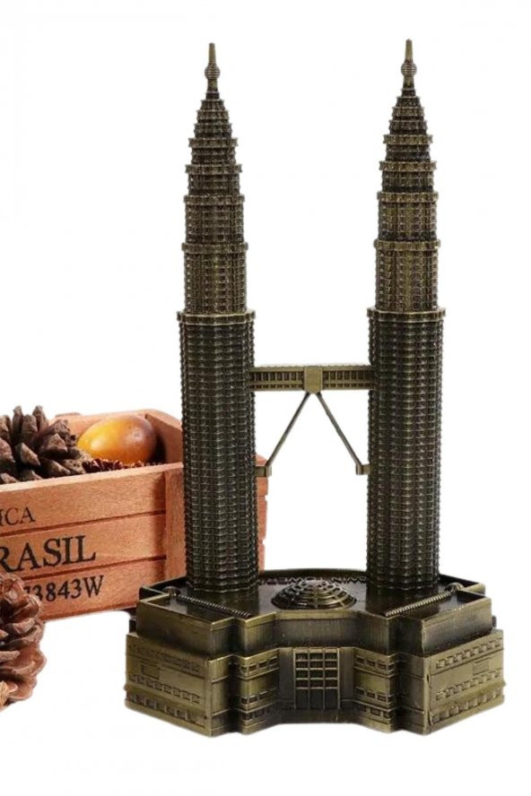 Vintage Metal Malezya Twin Towers Biblo Antik Bronz 18 cm - Resim 8