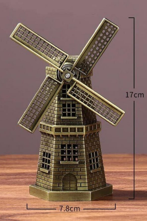 Vintage Metal Hollanda Yel Değirmeni Biblo Antik Bronz 17 cm - 11