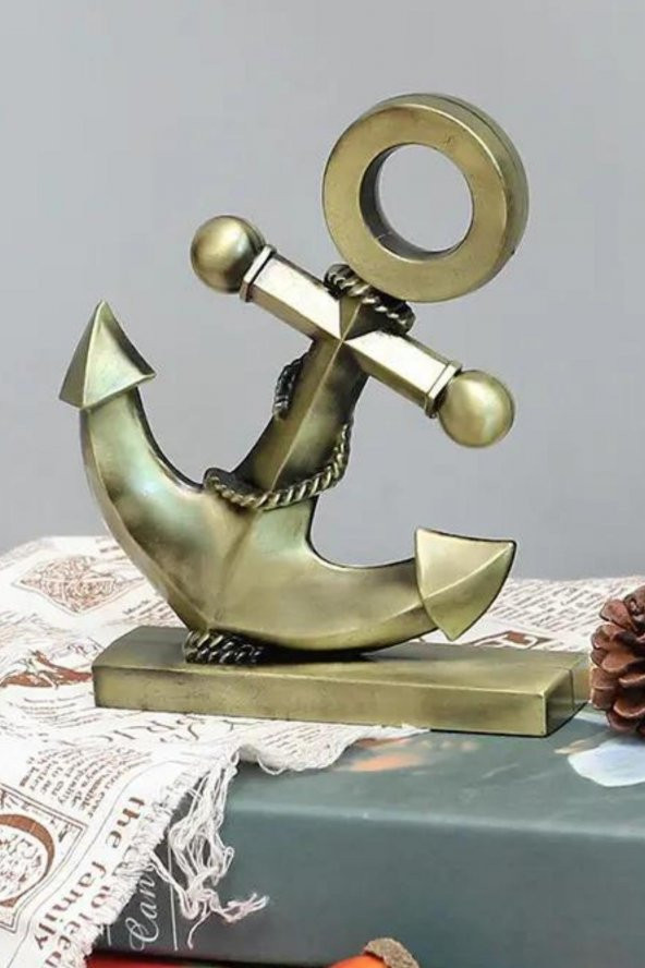 Vintage Metal Çapa Biblo Antik Bronz 16 cm - Resim 11