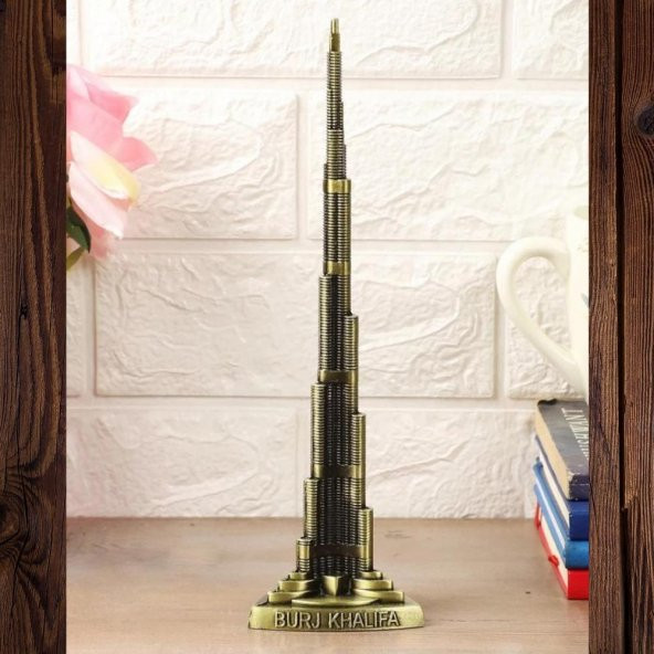 Vintage Metal Burj Khalifa Biblo Antik Bronz 22 cm Burç Halife - Resim 3