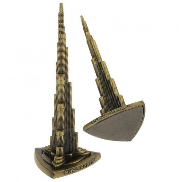 Vintage Metal Burj Khalifa Biblo Antik Bronz 25 cm Burç Halife - Resim 4