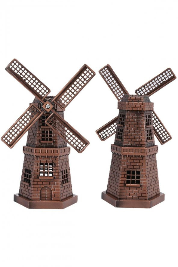 Vintage Metal Hollanda Yel Değirmeni Biblo Antik Bakır 17 cm - 11
