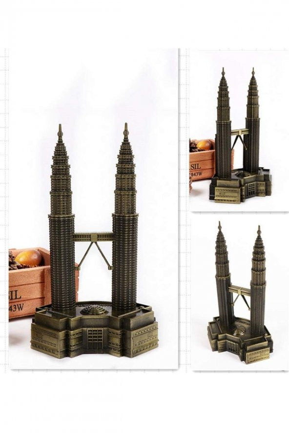 Vintage Metal Malezya Twin Towers Biblo Antik Bronz 18 cm - Resim 10