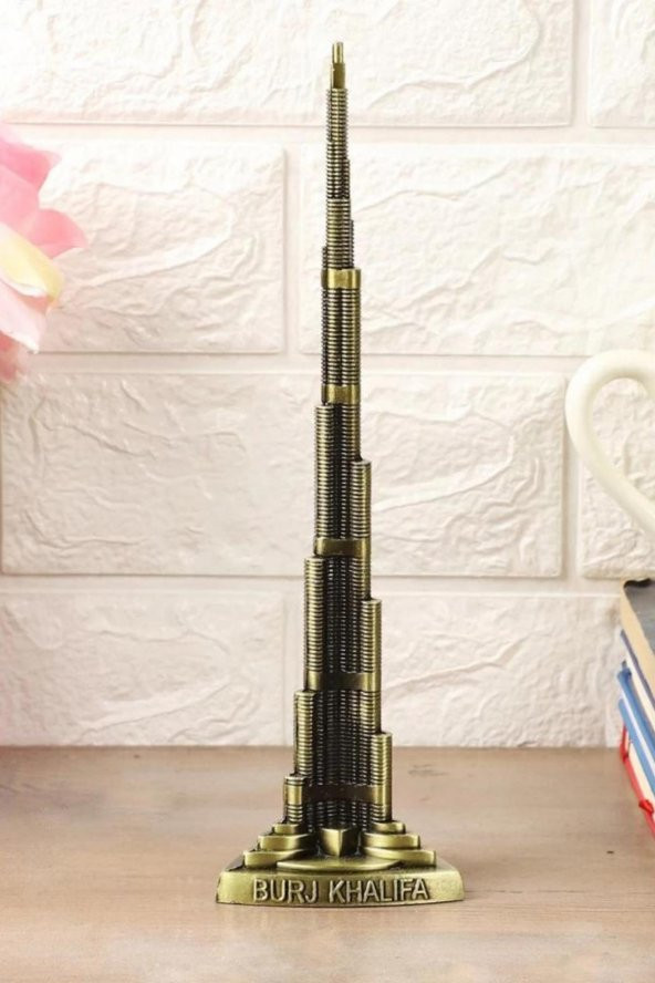 Vintage Metal Burj Khalifa Biblo Antik Bronz 22 cm Burç Halife - Resim 9
