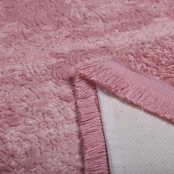 Bonny Home Nova Pembe 80X150 cm Pamuk Kaymaz Taban Peluş Banyo Paspası Büyük Püsküllü Banyo Halısı - 2