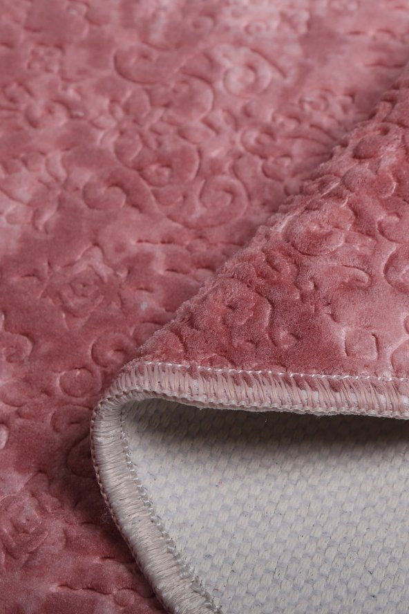 Bonny Home Nova Pembe 2li Pamuk Kaymaz Klozet Takımı Saçaklı Yıkanabilir Banyo Paspası Seti - 4