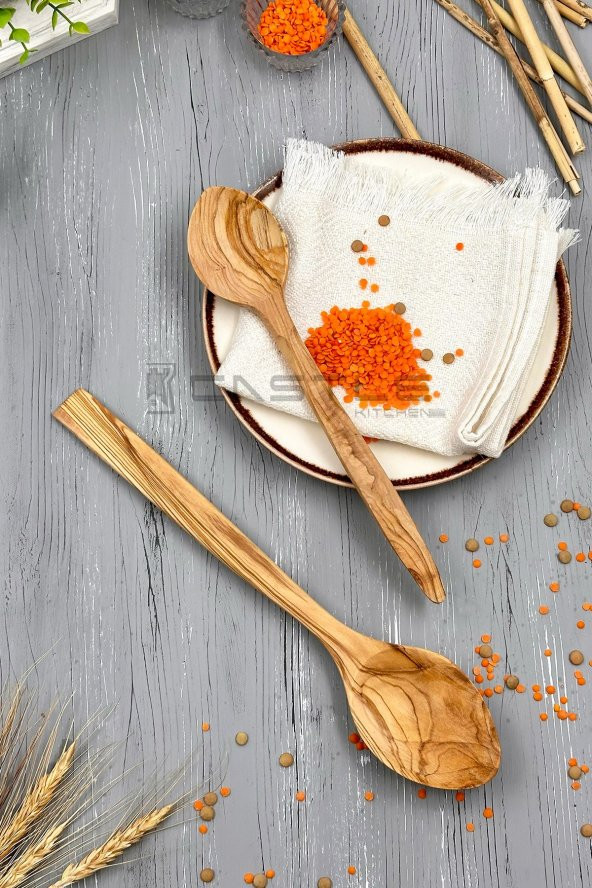 Ahşap Tahta Zeytin Ağacı Kaşık 2 Parça Mutfak Yemek Servis Seti