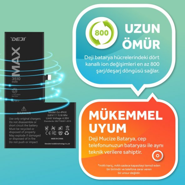 iPhone X Batarya Mucize Batarya Deji 3510mAh - 2