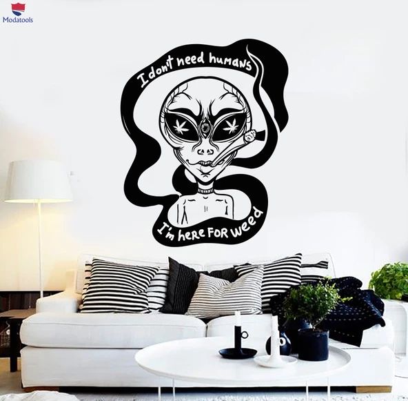 Oturma Odası, Ofis, Dükkan Duvar Sticker Hippi UFO Alien Sigara Odası Alıntı Çıkartmalar