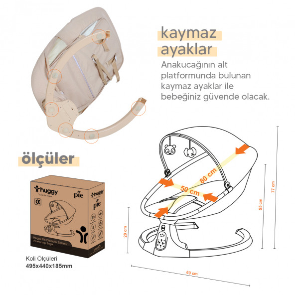 Huggy Pie Yenidoğandana Uygun Otomatik Sallanabilir Kumandalı Müzikli Ana Kucağı - 8