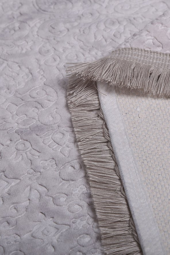 Bonny Home Nova Gri 80x150 cm Pamuk Kaymaz Taban Peluş Banyo Paspası Büyük Saçaklı Banyo Halısı - 2