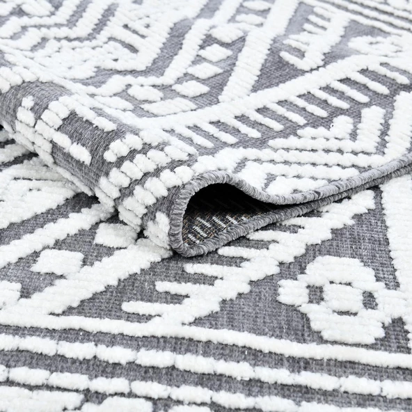 Chenille Gri Yumuşak Yıkanabilir Çocuk Odası Oturma Odası Salon Mutfak Halısı N3 - 4