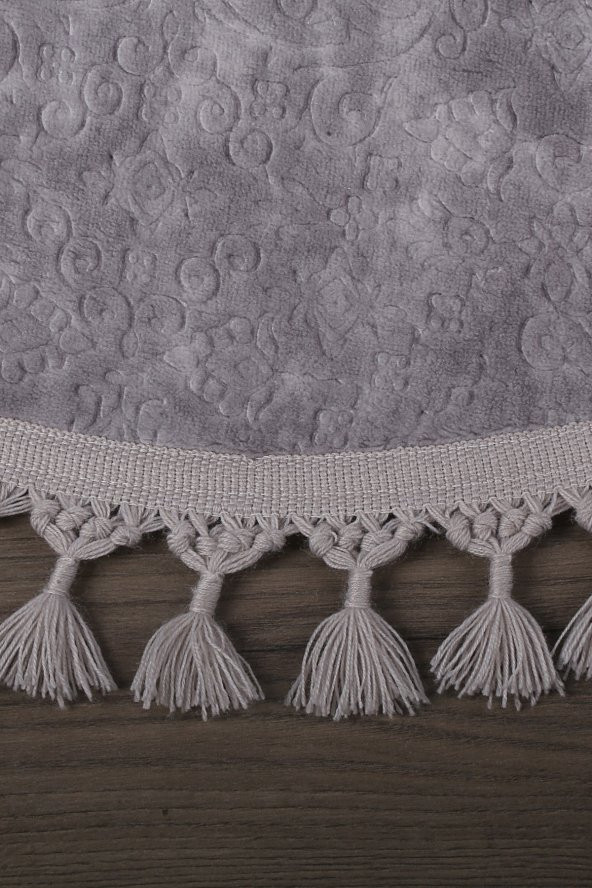 Nova Gri Yuvarlak 100x100 Cm Ponpon Saçaklı Kaymaz Tabanlı Makinede Yıkanabilir Banyo Paspası - 2