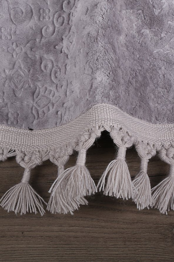 Nova Gri Yuvarlak 100x100 Cm Ponpon Saçaklı Kaymaz Tabanlı Makinede Yıkanabilir Banyo Paspası - 3