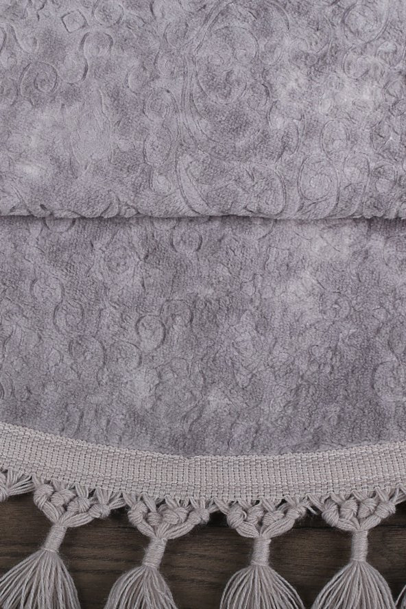Nova Gri Yuvarlak 100x100 Cm Ponpon Saçaklı Kaymaz Tabanlı Makinede Yıkanabilir Banyo Paspası - 5