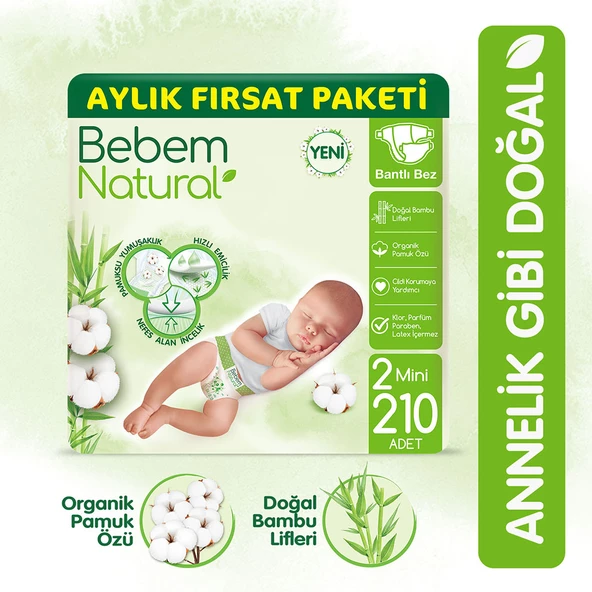 Bebem Natural Bebek Bezi 2 Beden Mini Aylık Fırsat Paketi 210 Adet