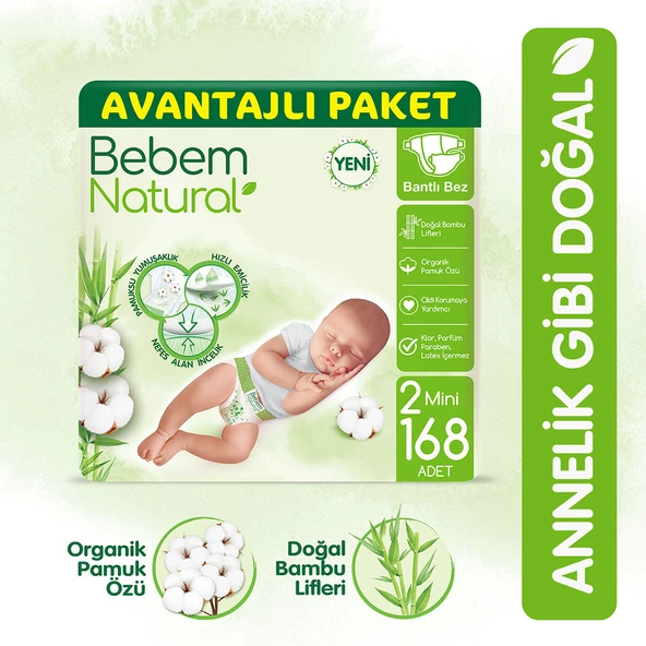 Bebem Natural Bebek Bezi 2 Beden Mini Avantajlı Paket 168 Adet