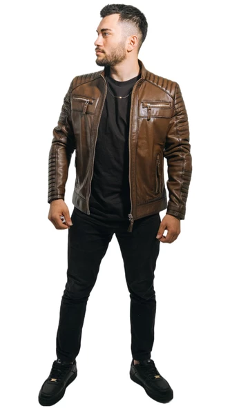 Deri Mont Taba Rengi Erkek Ceket Hakiki Kuzu Derisi Büyük Beden Brad Taba 9XL - 3