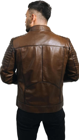 Deri Mont Taba Rengi Erkek Ceket Hakiki Kuzu Derisi Büyük Beden Brad Taba 4XL - 9