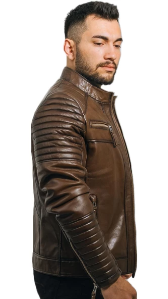 Deri Mont Taba Rengi Erkek Ceket Hakiki Kuzu Derisi Büyük Beden Brad Taba 6XL - 7