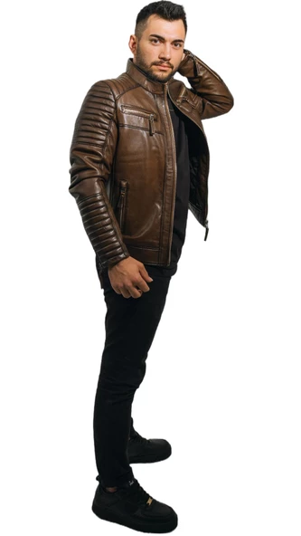 Deri Mont Taba Rengi Erkek Ceket Hakiki Kuzu Derisi Büyük Beden Brad  Taba 5XL - 6