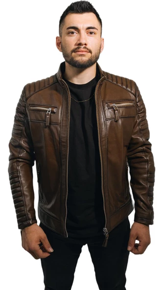 Deri Mont Taba Rengi Erkek Ceket Hakiki Kuzu Derisi Büyük Beden Brad Taba 9XL - 2