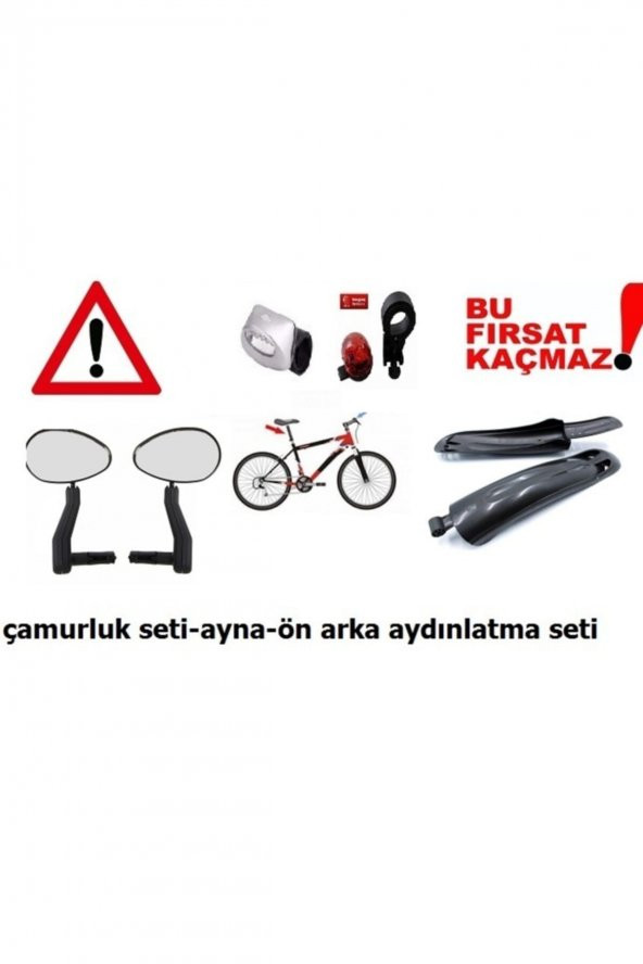 Bisiklet Ayna Çamurluk Aydınlatma Set Halinde 3 Parça