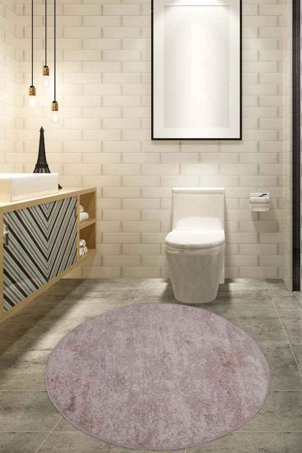 Bonny Home Nova Vizon 100x100 cm Yuvarlak Kaymaz Pamuk Taban Peluş Banyo Paspası Banyo Halısı