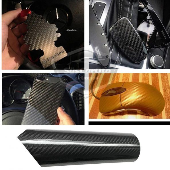 5D Ultra Parlak Karbon Fiber Folyo Film 30 x100 cm Hava Kanallı Yapışkanlı Laptop Cep Telefonu Araç Kaplama Folyosu Çok Amaçlı Jelatinli Siyah - 7
