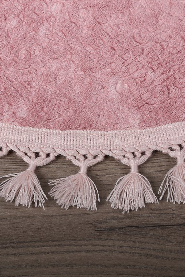 Nova Pembe Yuvarlak 120x120 Cm Ponpon Saçaklı Kaymaz Tabanlı Makinede Yıkanabilir Banyo Paspası - 2