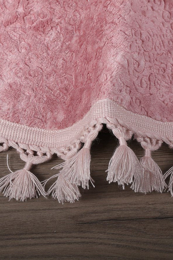 Nova Pembe Yuvarlak 120x120 Cm Ponpon Saçaklı Kaymaz Tabanlı Makinede Yıkanabilir Banyo Paspası - 3