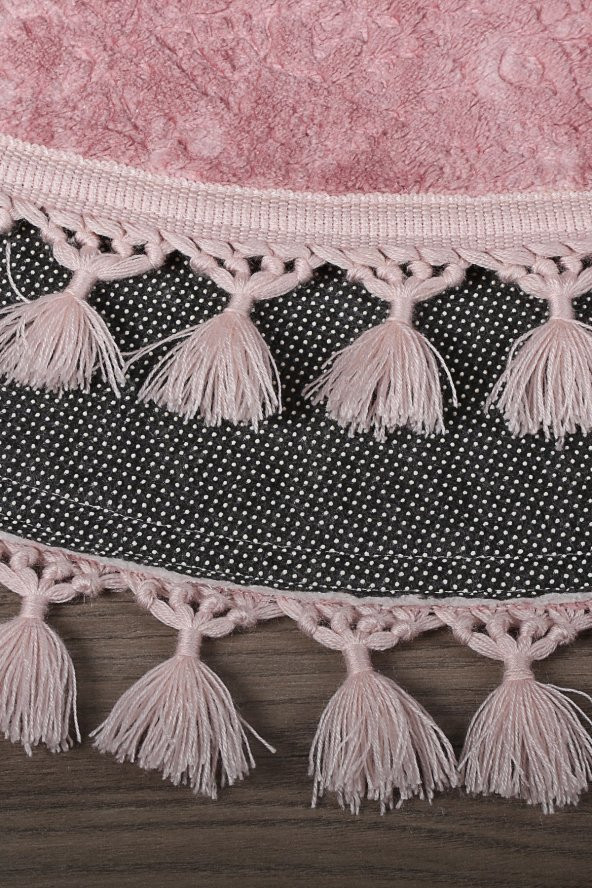 Nova Pembe Yuvarlak 120x120 Cm Ponpon Saçaklı Kaymaz Tabanlı Makinede Yıkanabilir Banyo Paspası - 4