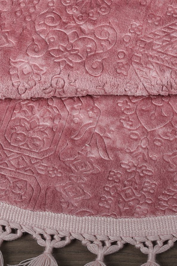 Nova Pembe Yuvarlak 160x160 Cm Ponpon Saçaklı Kaymaz Tabanlı Makinede Yıkanabilir Banyo Paspası - 5